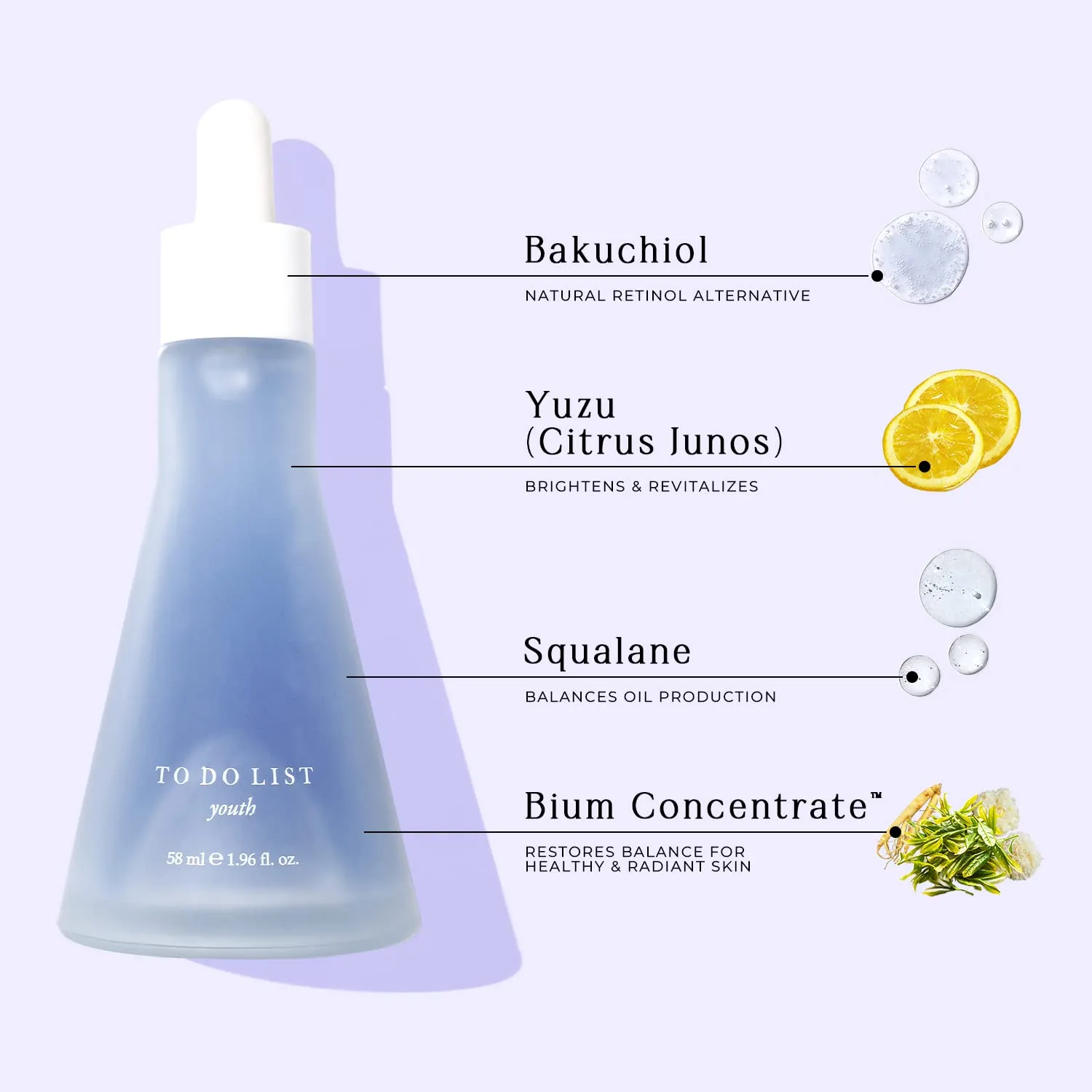 TO DO LIST Face Serum, Youth | Bakuchiol Serum Natural Alternative for Retinol & Retinoid | Anti-Aging, Complexion Correction Serum (Dark Spots & Acne Scars) | 58 ml