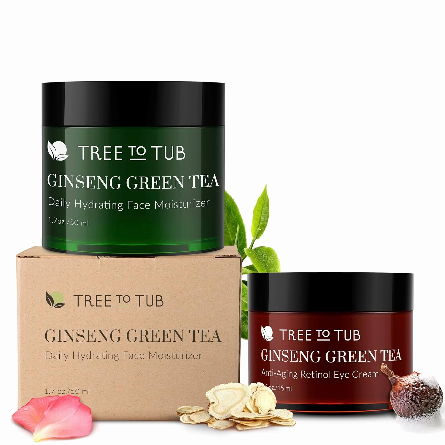 Tree to Tub Hydrating Face Moisturizer and Eye Cream for Dark Circles, Puffiness, Wrinkles, Bags Under Eyes - Water-Based Hyaluronic Acid, Vitamin C & E, Organic Aloe, Green Tea & Natural Ginseng