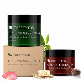 Tree to Tub Hydrating Face Moisturizer and Eye Cream for Dark Circles, Puffiness, Wrinkles, Bags Under Eyes - Water-Based Hyaluronic Acid, Vitamin C & E, Organic Aloe, Green Tea & Natural Ginseng