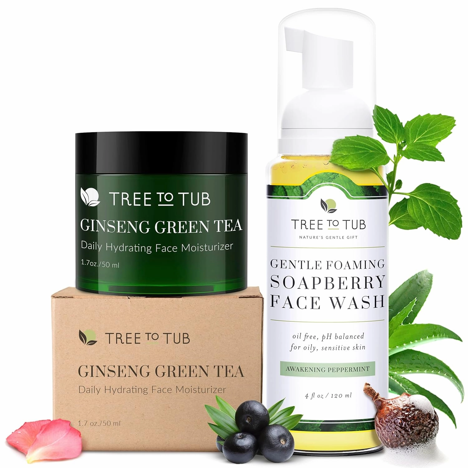 Tree to Tub Hydrating Face Moisturizer Sensitive Skin Face Wash for Oily or Combination Skin Hydrating Face Moisturizer for Dry & Sensitive Skin Gentle Tea Tree Face Cleanser for Women & Men