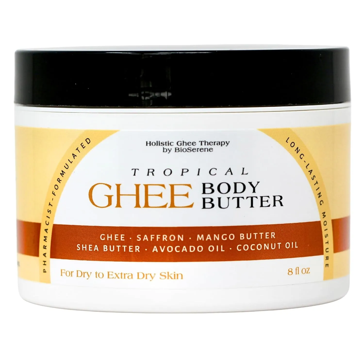 Tropical Ghee Body Butter | Moisturizer | Shea Body Butter For Extreme Dry Skin due to Sunburn, Eczema | Saffron, Mango & Shea Butter, Ghee, Avocado & Coconut Oil. Pharmacist Formulated.