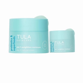 TULA Skin Care 24-7 Weightless Moisture Hydrating Day & Night Cream Duo - Anti-Aging Lightweight Gel Cream Moisturizer for Face, Full 1.5 oz   Travel Size 0.5 oz, 2 Piece Set