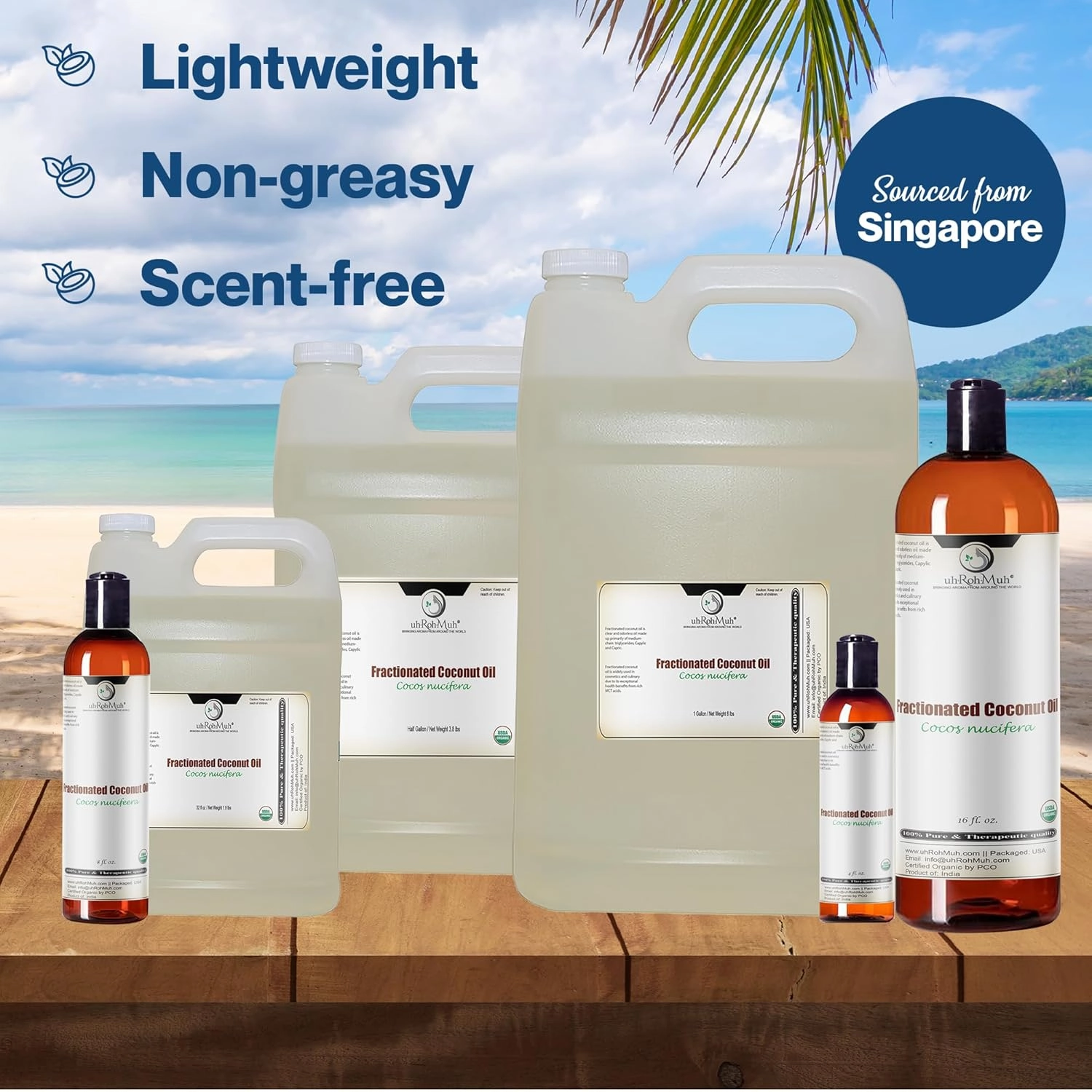 uh*Roh*Muh Premium Organic Fractionated Coconut Oil USDA Certified| Hydrating Moisturizer for skin 100% Pure, Unscented|Expeller Pressed Carrier Oil for Essential Oil(Net Wt:1.8kg/4lb)
