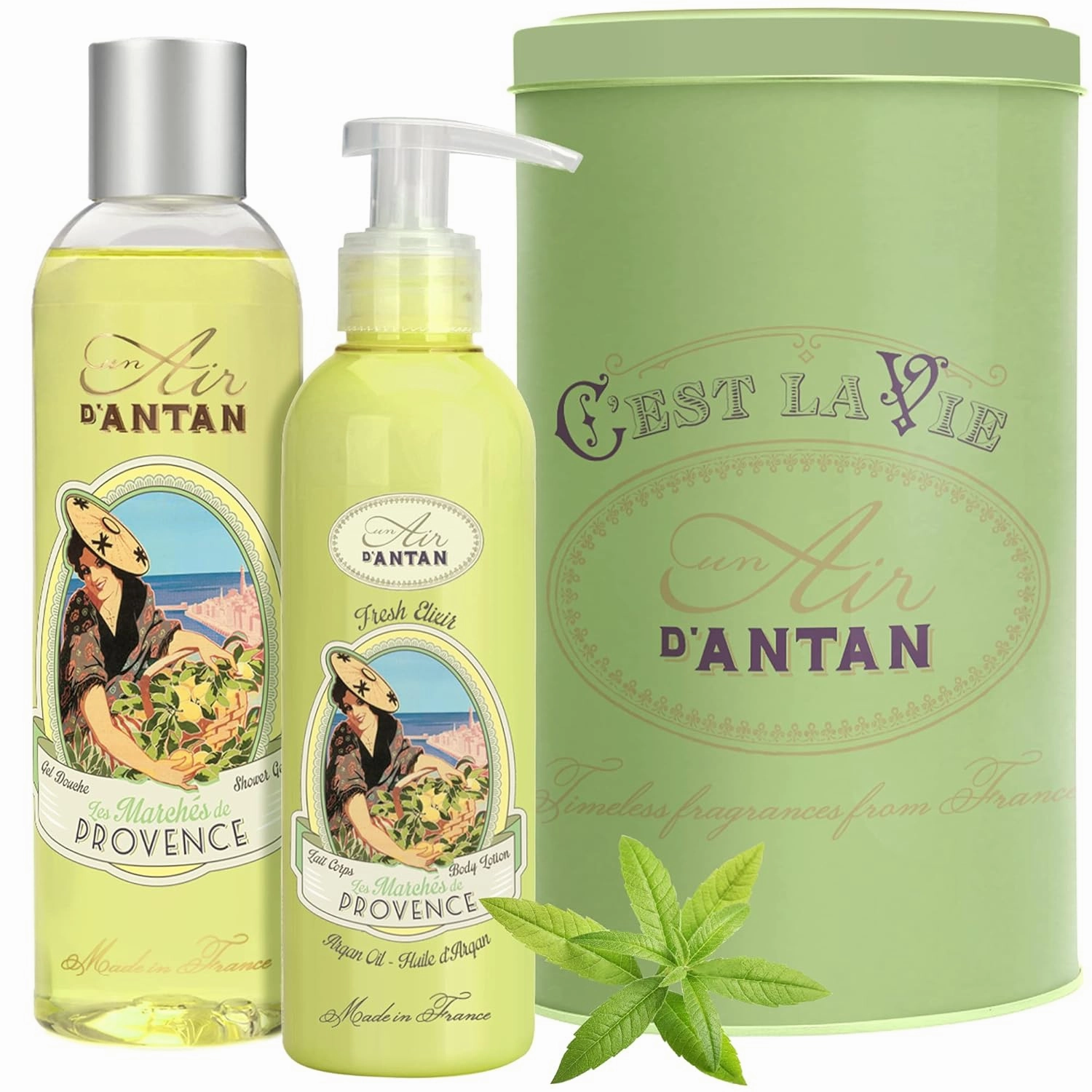 Un Air d'Antan Christmas Gift Set for Women - 2 Piece Body Lotion & Body Wash Set - Birthday Gifts for Women - Body Bath Set: Bergamot & Provence Verbena Body Moisturizer (200ml), Shower Gel (250ml)