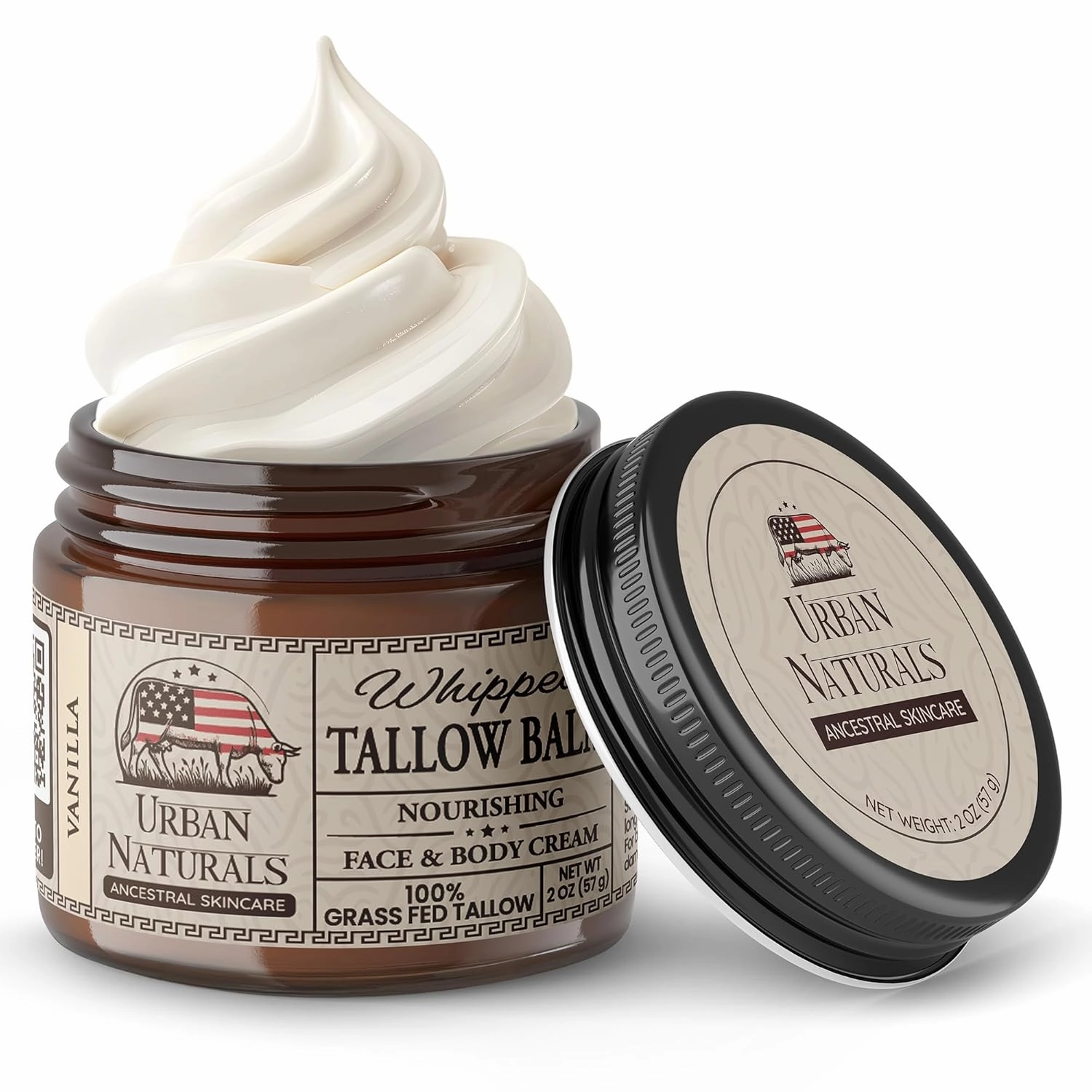 Urban Naturals Handmade Whipped Tallow Balm (Vanilla) - 100% Grass-fed Organic Body Butter with Infused Jojoba Oil, for Eczema, Rosacea, Baby - 2 oz