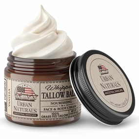 Urban Naturals Handmade Whipped Tallow Balm (Vanilla) - 100% Grass-fed Organic Body Butter with Infused Jojoba Oil, for Eczema, Rosacea, Baby - 2 oz