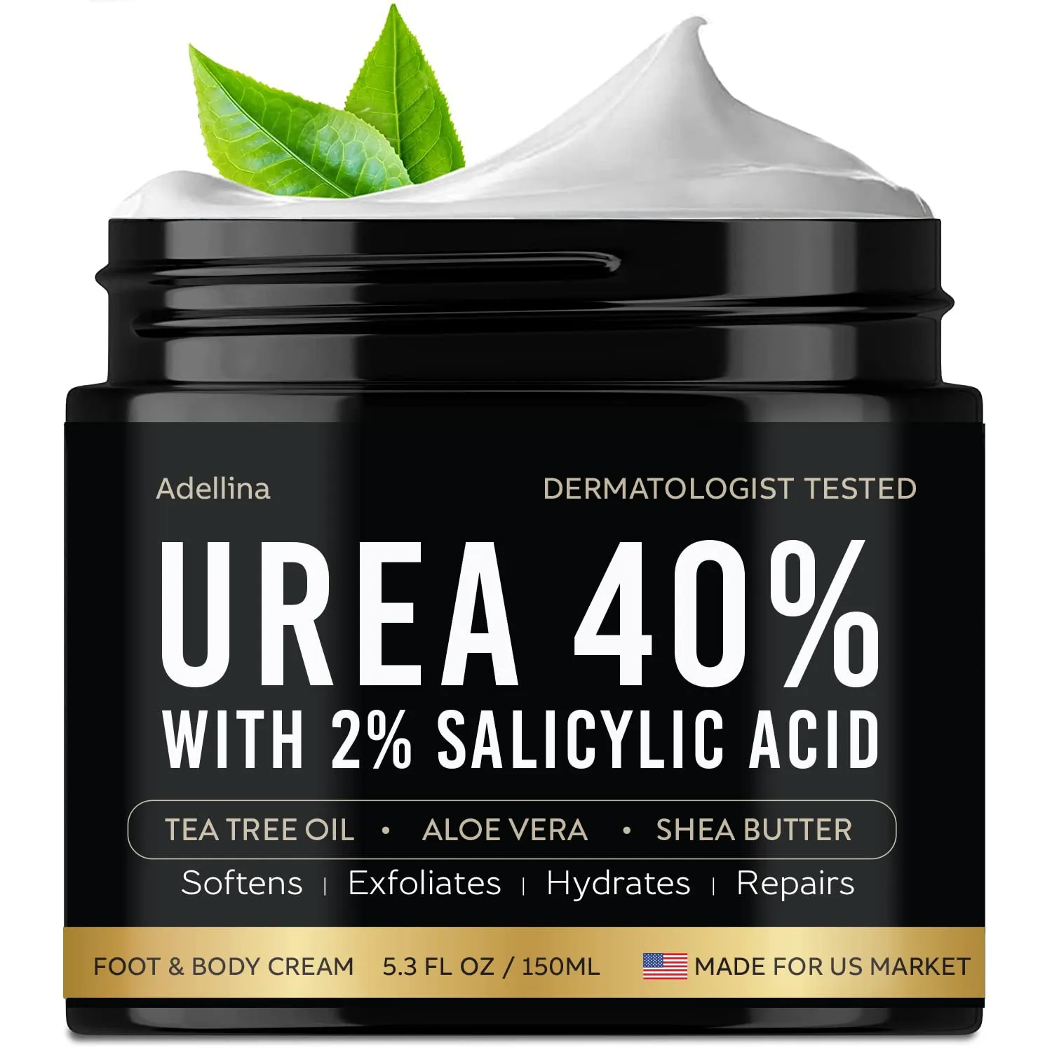 Urea Cream 40 Percent for Feet Maximum Strength, Urea Foot Cream for Dry Cracked Heels Feet Knees Elbows, 40% Urea Foot Repair Lotion 5.3 OZ