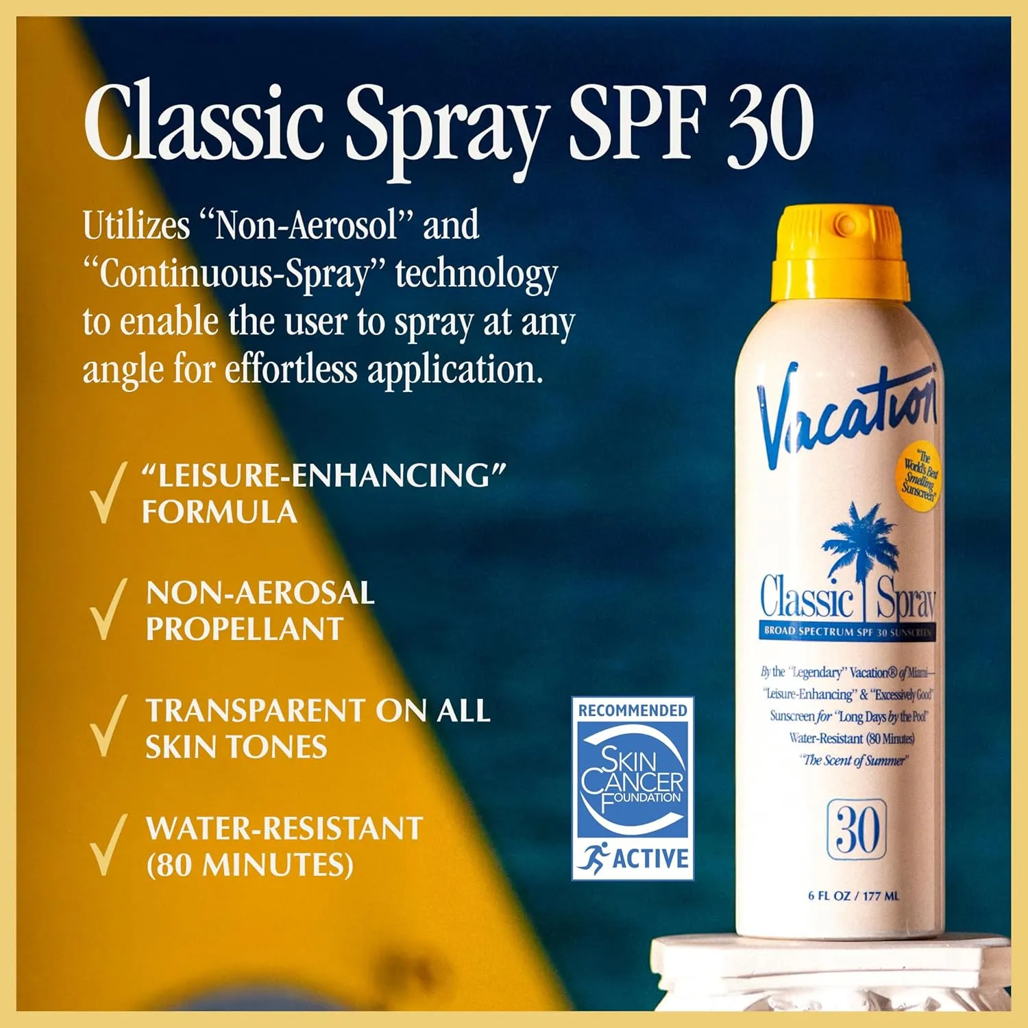 Vacation Classic Sunscreen Spray SPF 30, Water-Resistant, Lightweight, Transparent on All Skin Tones, Dermatologist-Tested, Vegan, 6 Fl. Oz. (Value Pack of 3)