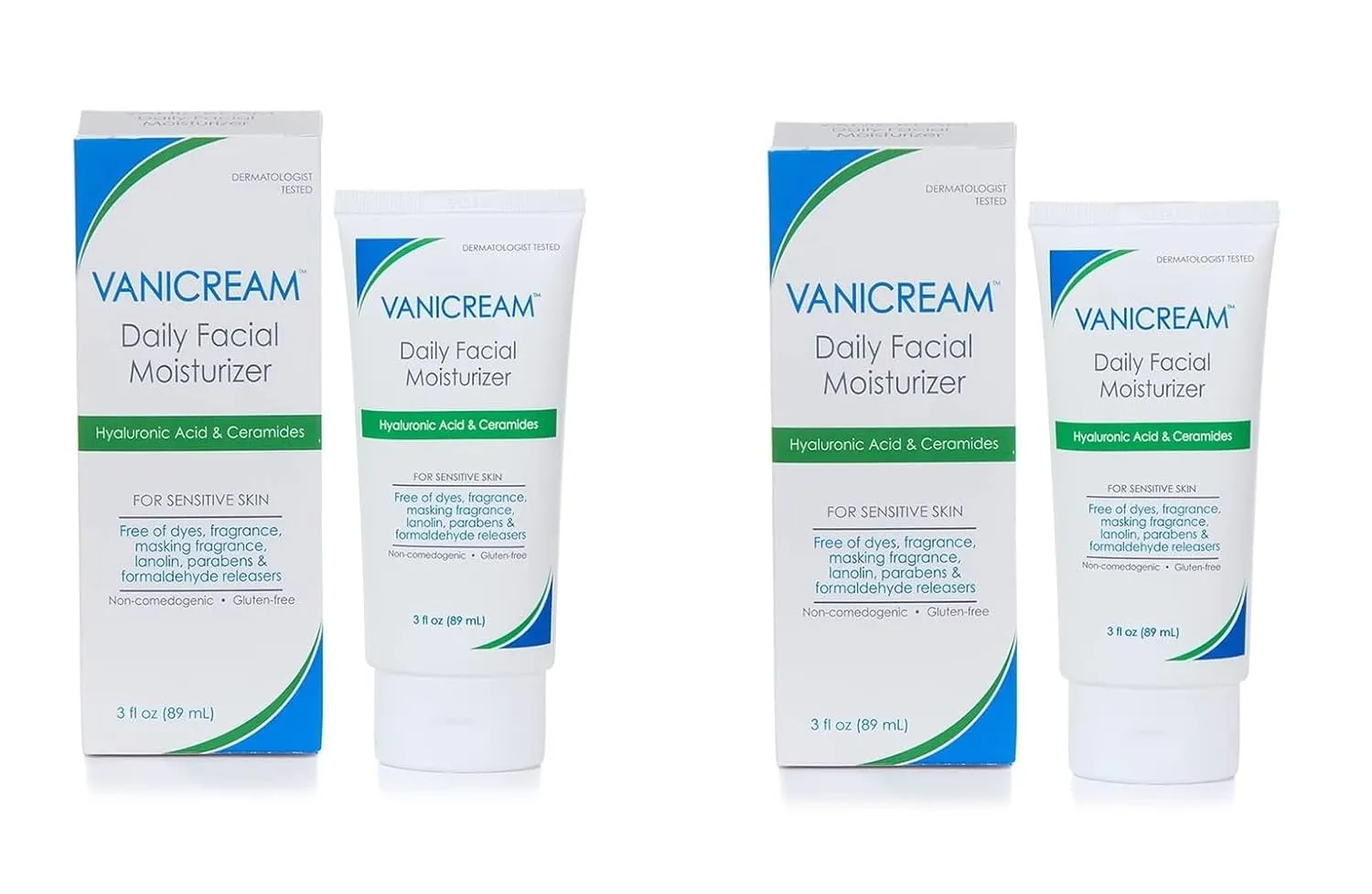 Vanicream Daily Facial Moisturizer With Ceramides and Hyaluronic Acid - Formulated Without Common Irritants for Those with Sensitive Skin, 3 fl oz (Pack of 2)