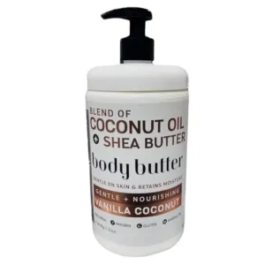 Vanilla Coconut Body Butter with Coconut Oil   Shea Butter, Gentle and Nourishing, Paraben-Free, 31 Oz