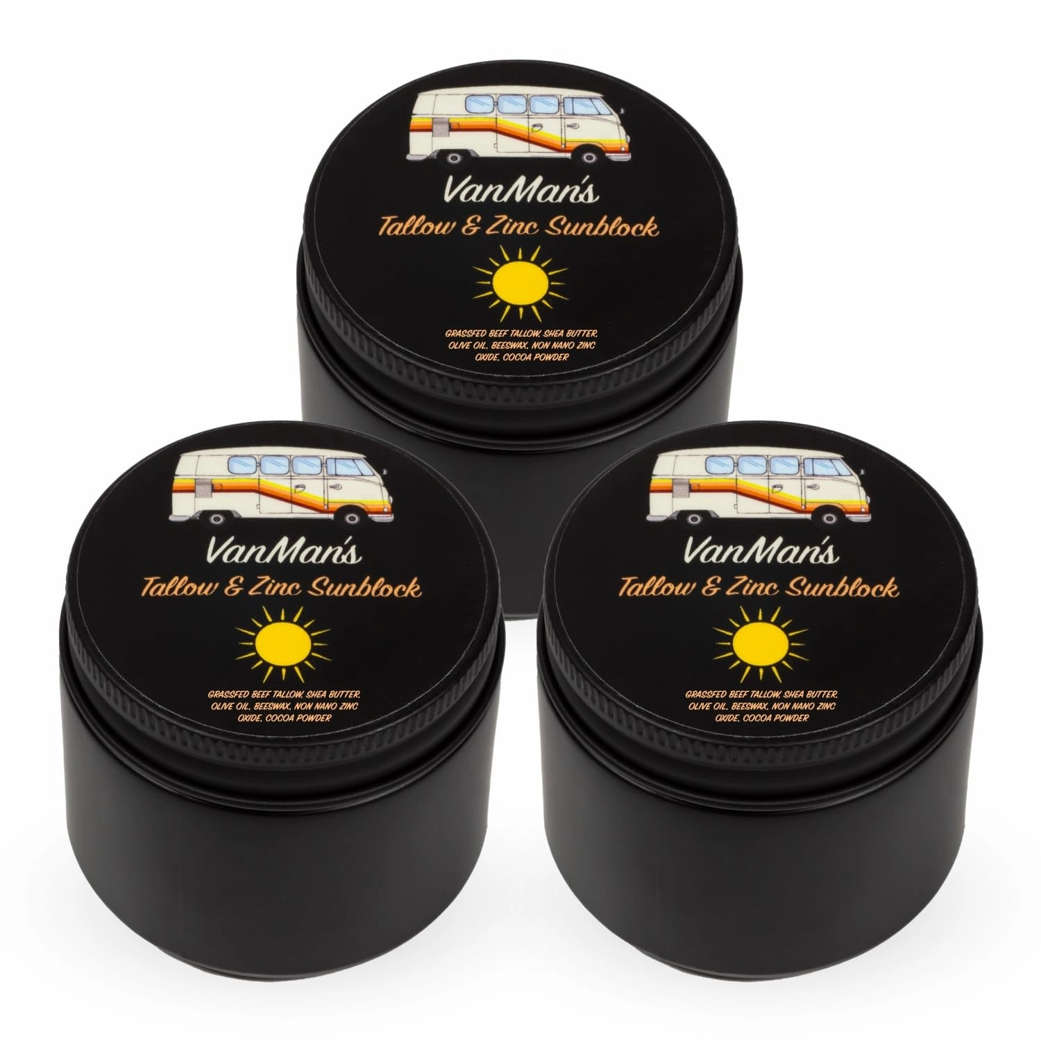 Vanman's - Zinc and Tallow Sunscreen (3 Pack) - Water Resistant 20 SPF Beef Tallow Sunscreen with Olive Oil, Beeswax - Mineral with Non-Nano Minerals - 2.5 ounce