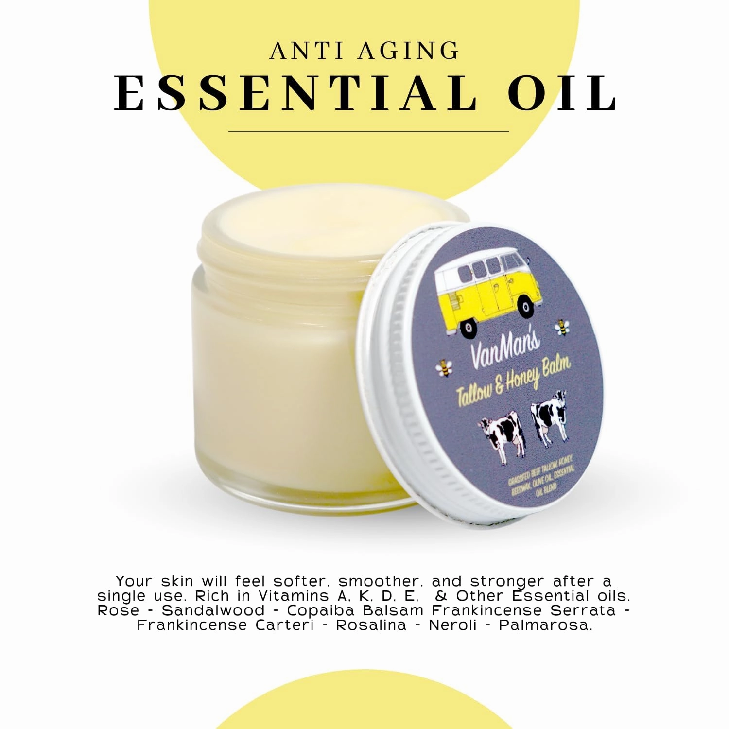 Vanman's Tallow and Honey Balm With No Added Scent (2 Pack) - Beef Tallow Face Moisturizer with Grass-Fed/Finished Beef Tallow for Skin, Organic Raw Honey and Beeswax, Cold Pressed Olive Oil - 2 oz