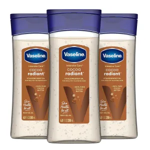 Vaseline Intensive Care Cocoa Radiant For Glowing Skin 3 Count Body Gel Oil Body Oil Made with 100% Pure Cocoa Butter   Replenishing Oils 6.8oz