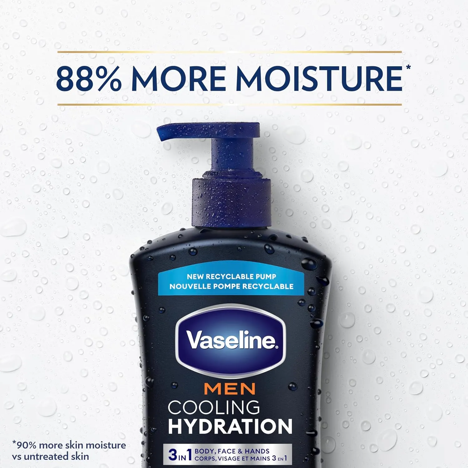 Vaseline Men Cooling Hydration 3-in-1 4 Pack for Dry Skin Face, Hands & Body Lotion for Men with Menthol & Ultra-Hydrating Lipids 20.3 oz