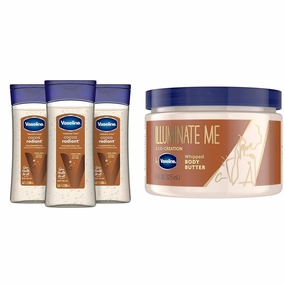 Vaseline Intensive Care Cocoa Radiant For Glowing Skin 3 Count Body Gel Oil Body Oil & Illuminate Me Body Butter Whipped Body Butter