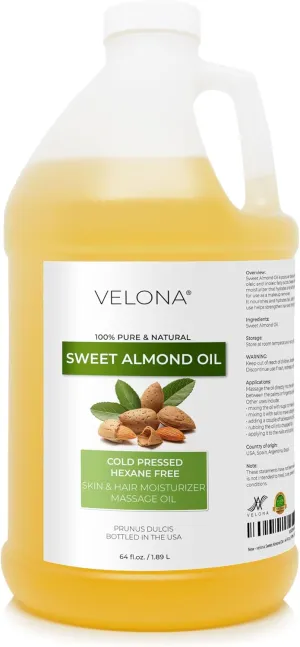 velona Sweet Almond Oil - 64 Fl Oz | 100% Pure and Natural Carrier Oil |Cold Pressed | Skin, Hair, Body & Face Moisturizing | Use Today - Enjoy Results…