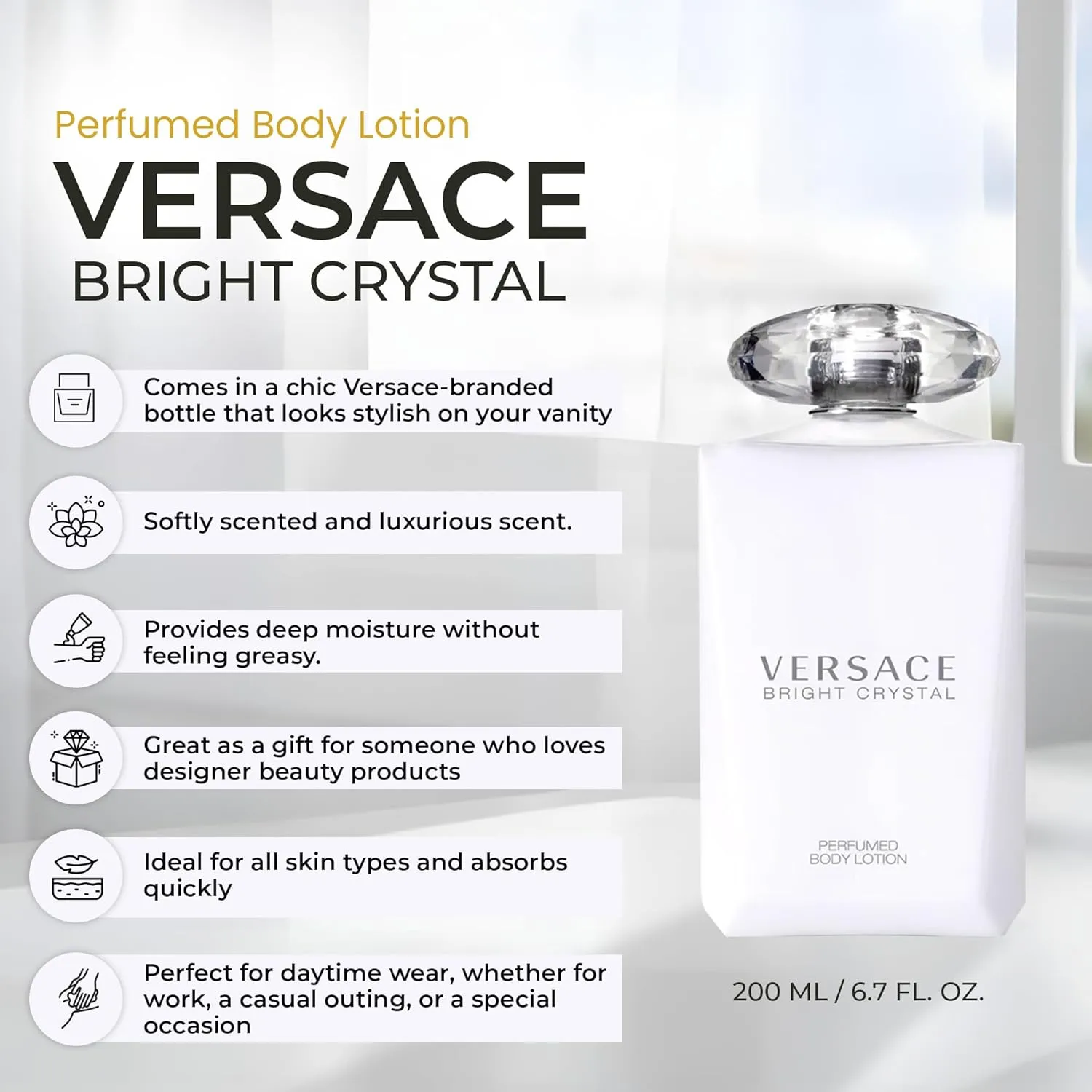 Versace Bright Crystal Perfumed Body Lotion for Women – 6.7 Ounces