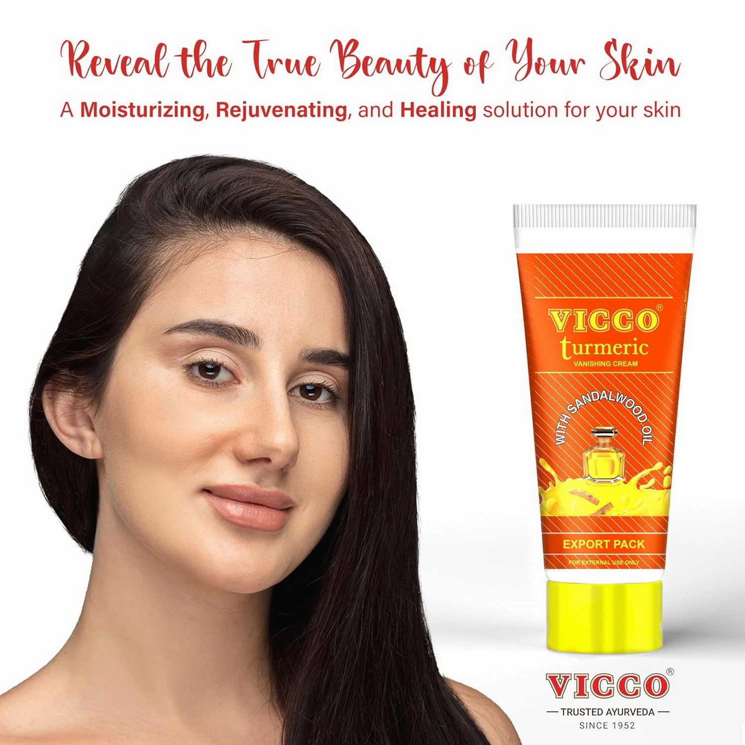 Vicco Turmeric Face Moisturizer Cream, with Sandalwood Oil 70 Year Legacy of Ayurveda, Hydrating with Natural Turmeric for Clear, Radiant Skin, Vegan, 100% Natural - 2.82 oz (3 Pack)