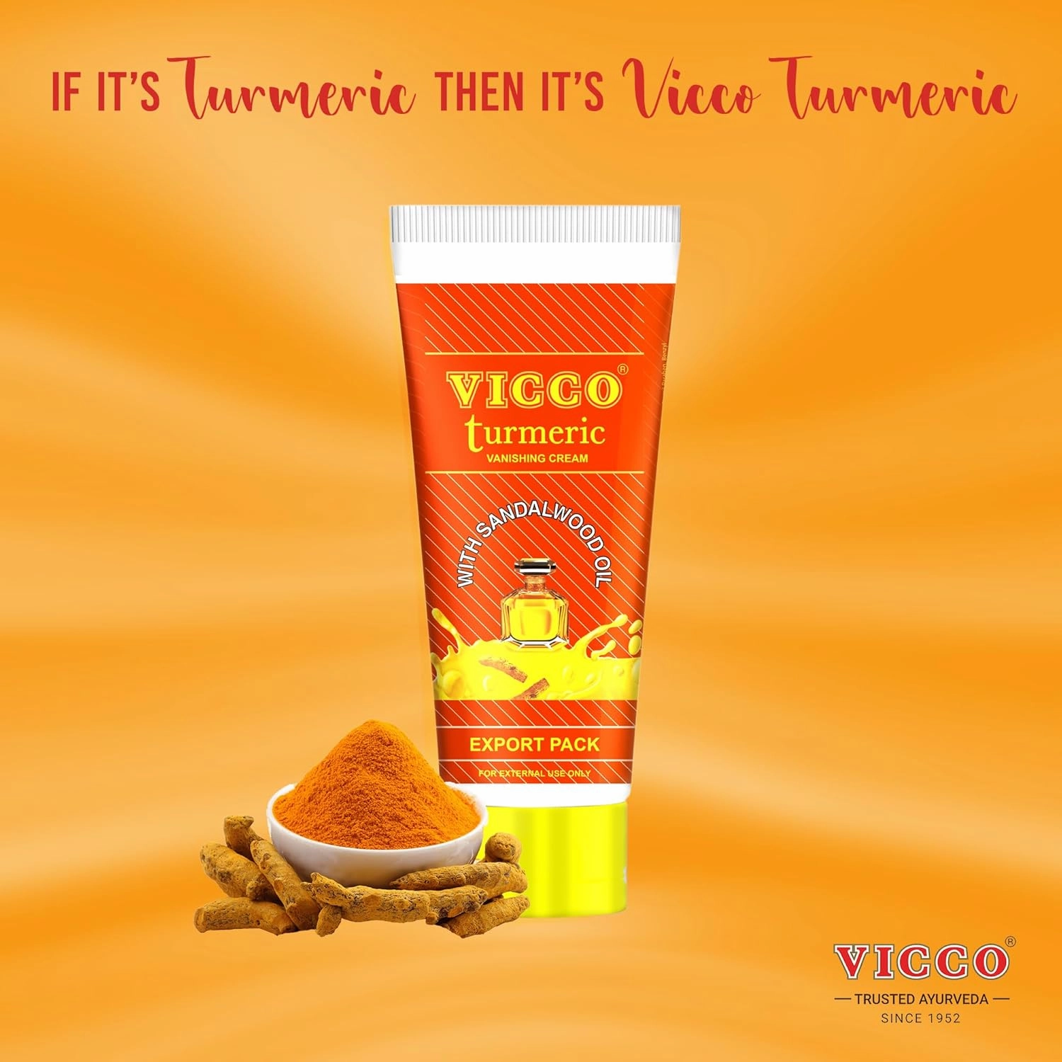 Vicco Turmeric Face Moisturizer Cream, with Sandalwood Oil 70 Year Legacy of Ayurveda, Hydrating with Natural Turmeric for Clear, Radiant Skin, Vegan, 100% Natural - 2.82 oz (3 Pack)
