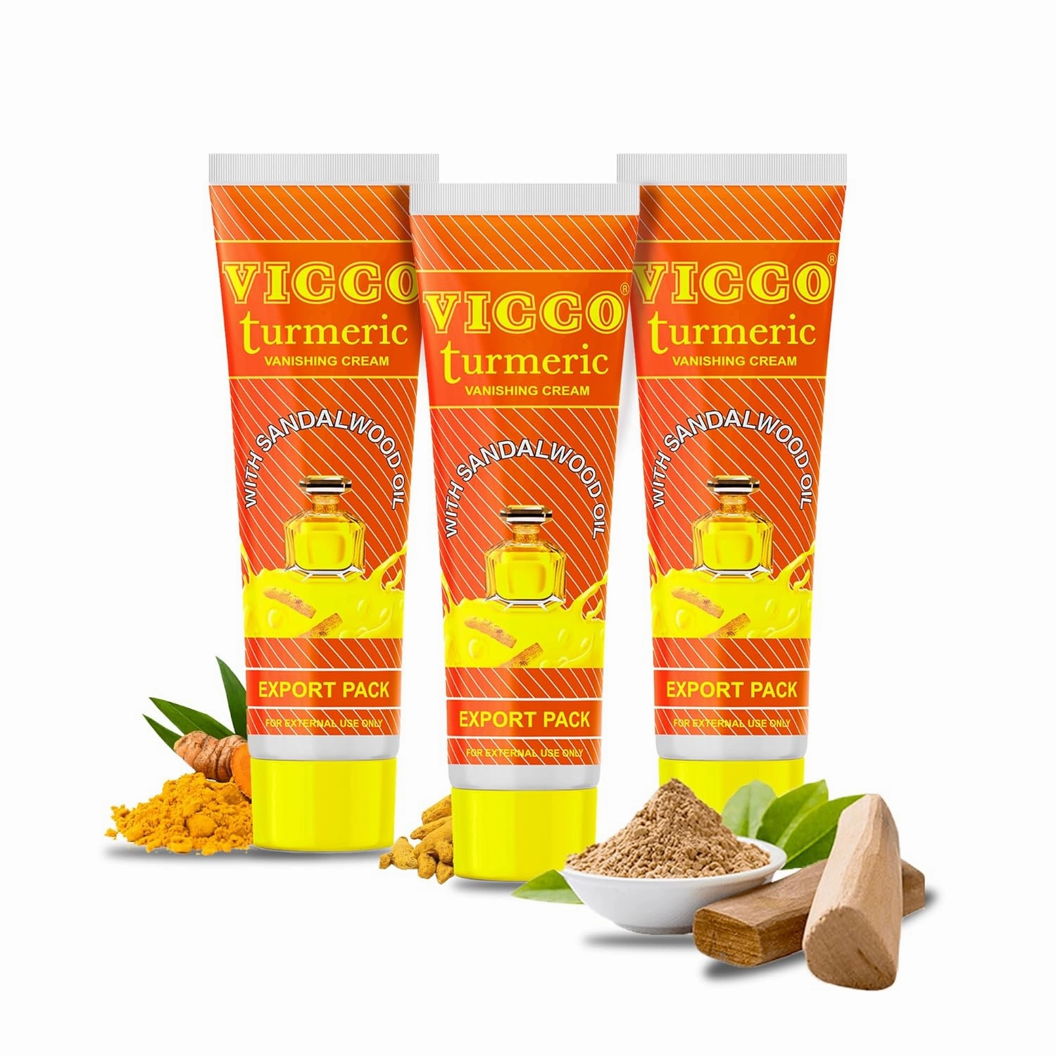 Vicco Turmeric Face Moisturizer Cream, with Sandalwood Oil 70 Year Legacy of Ayurveda, Hydrating with Natural Turmeric for Clear, Radiant Skin, Vegan, 100% Natural - 2.82 oz (3 Pack)