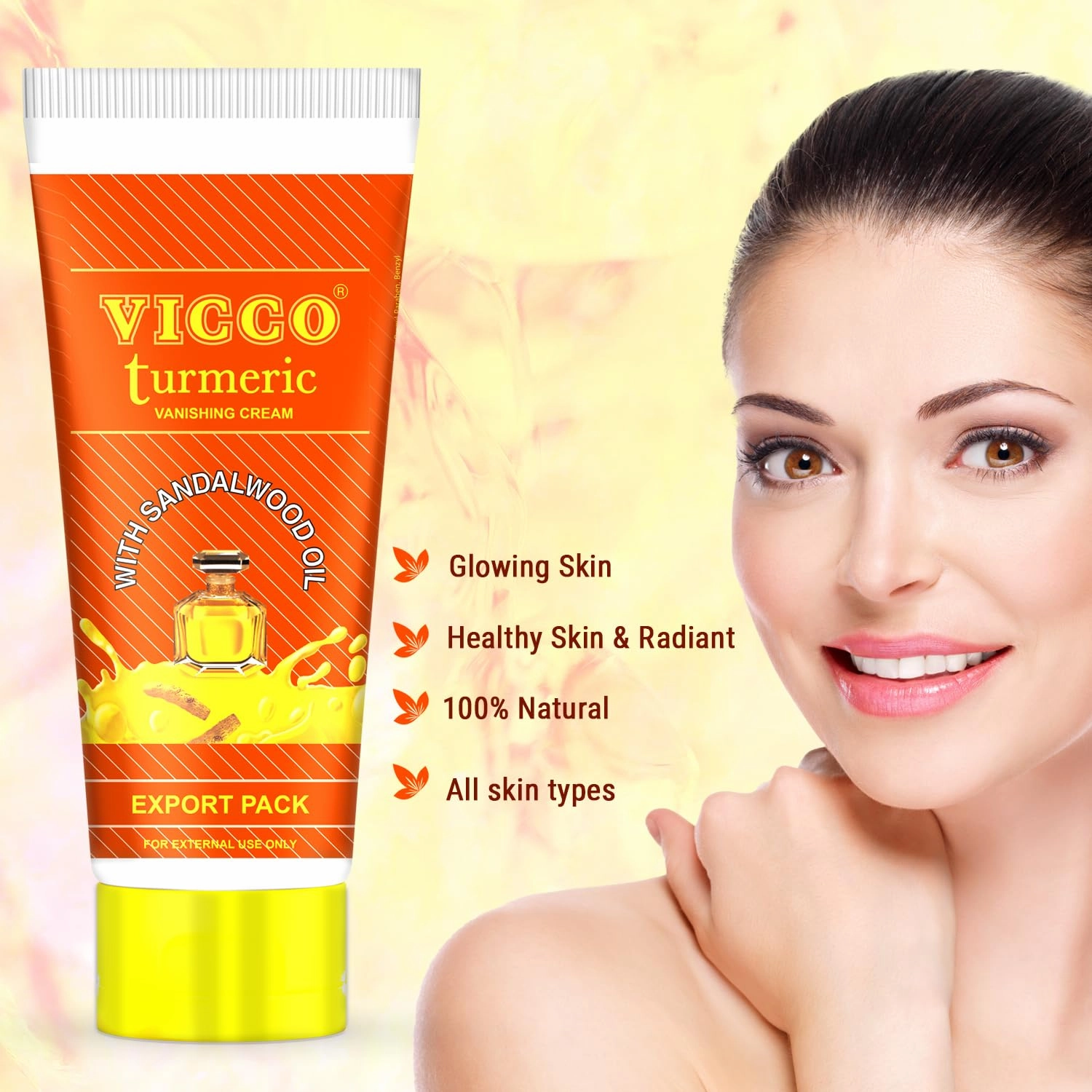 Vicco Turmeric Face Moisturizer Cream, with Sandalwood Oil 70 Year Legacy of Ayurveda, Hydrating with Natural Turmeric for Clear, Radiant Skin, Vegan, 100% Natural - 2.82 oz (3 Pack)