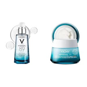 Vichy Mineral 89 Cream, 100H Rich Fragrance Free Moisture Boosting Cream   Mineral 89 Booster 50ml, Hydrating Face Moisturizer Set with Hyaluronic Acid & Niacinamide