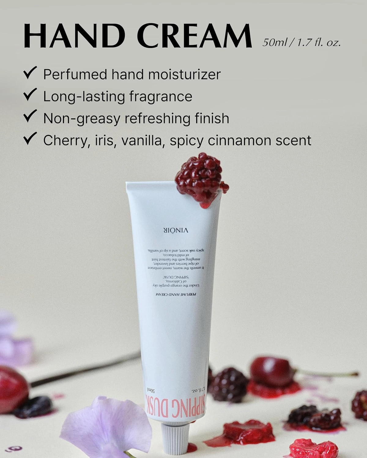 VINOIR Decanting Hand Cream IL LABIRINTO - Long Lasting Perfumed Hand Moisturizer for Rough Skin - Soft & Smooth Hands - Black Cherry, Iris and Cinnamon Scent, 1.7oz.