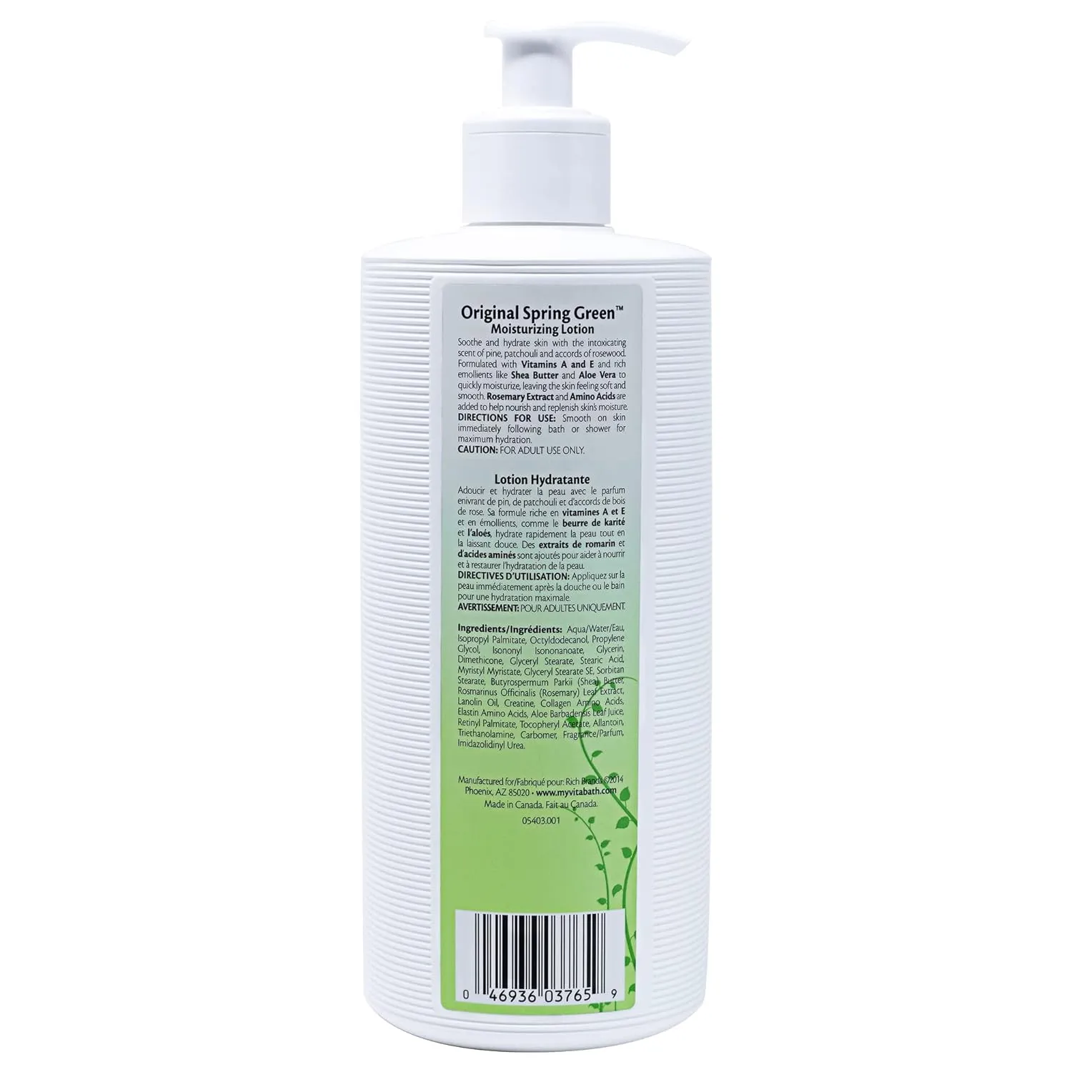 Vitabath Original Spring Green Moisturizing Body Lotion Replenishing Botanicals, Aloe & Shea Butter Deeply Hydrate Dry Skin Revive For Women & Men - Cruelty-Free, Paraben-Free - 20 oz
