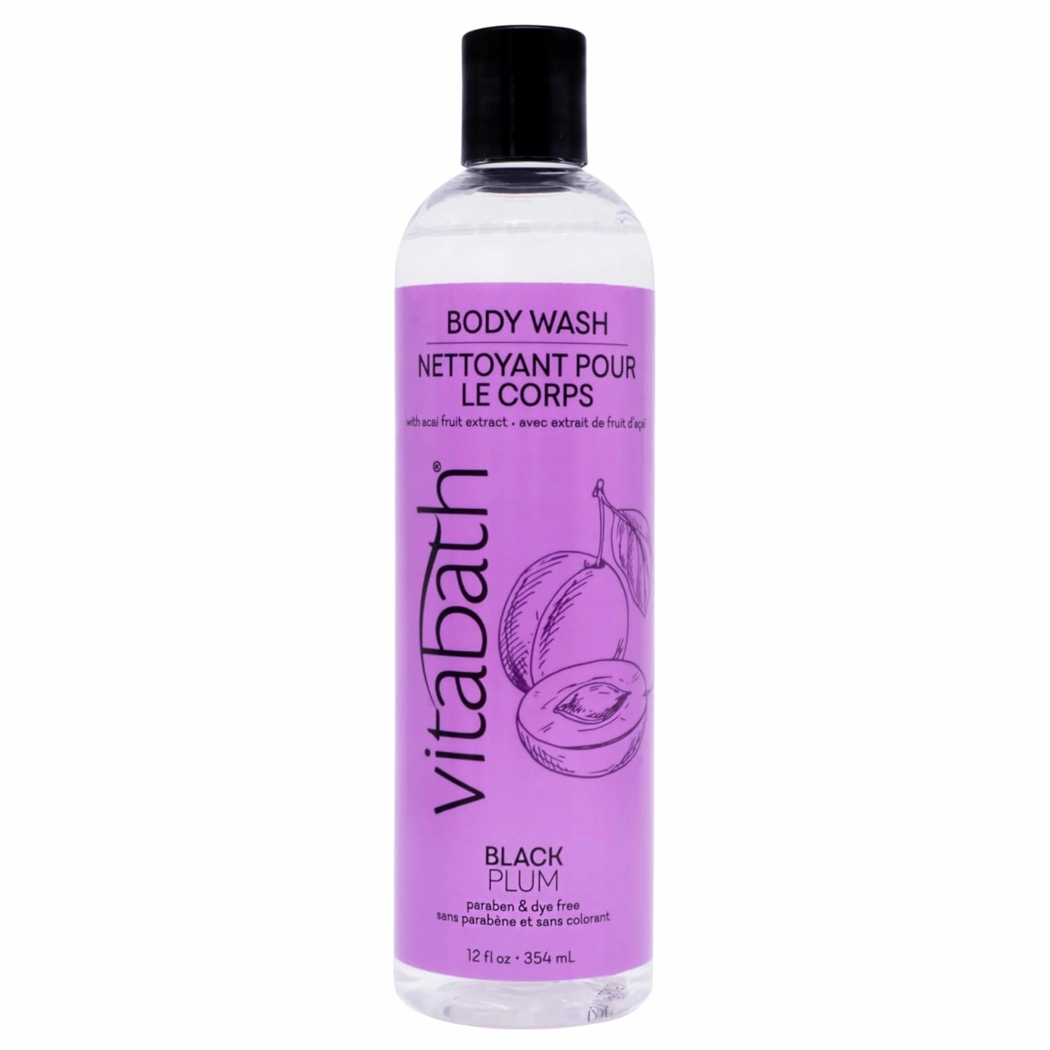 Vitabath Black Plum Body Wash Moisturizing Bath & Shower Gel Cleanser - Radiant Cleanse & Restore Nourishing Skincare for Women & Men - Paraben-Free - 12 fl oz