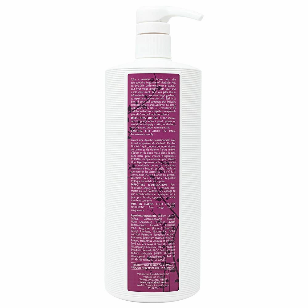 Vitabath Plus For Dry Skin Moisturizing Bath & Shower Gel Wash Replenishing Oils Deeply Hydrate & Soothe Dryness, Body Cleanser, Skin Restore & Foaming Gelee Bath - 21 oz