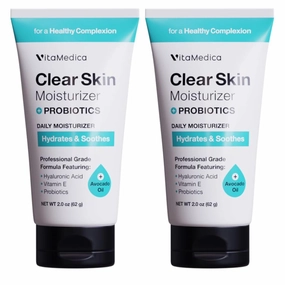 VitaMedica Clear Skin Probiotic Daily Facial Moisturizer - Lightweight Hydrating Water-Based Gel Cream with Vitamin E, Aloe, Squalane, Hyaluronic Acid - 2 Pack