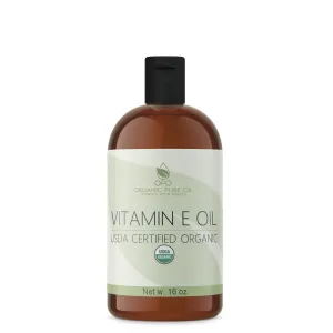 Vitamin E Oil - Organic, USDA Certified Organic, 43,000 IU, Natural Vegan Cruelty-Free Bulk Extra Strength for Face Skin Hair Body Eyelashes Locs Nails - Moisturizer DIY Cream Lotion (16 oz.)