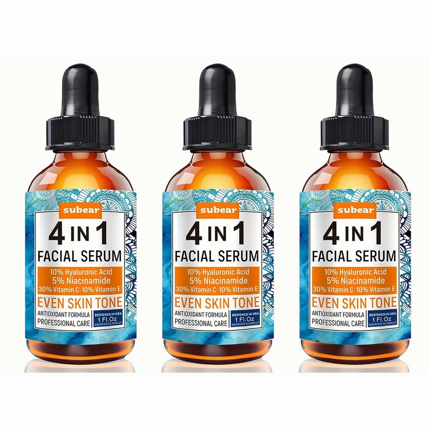 Vitamin C Serum for Face with Hyaluronic Acid - Anti Aging Facial Serum with Niacinamide & Vitamin E | Hydrating Facial Moisturizer for Wrinkles | 1 Fl Oz (3PCS)