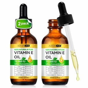 Vitamin E Oil, 75000 IU Ultra Concentrated – 100% Natural & Pure for Face, Skin, Scars – Moisturizes Dry Skin & Reduces Wrinkles – Mothers Day Gifts for Mom, Women, Wife - 2 Packs
