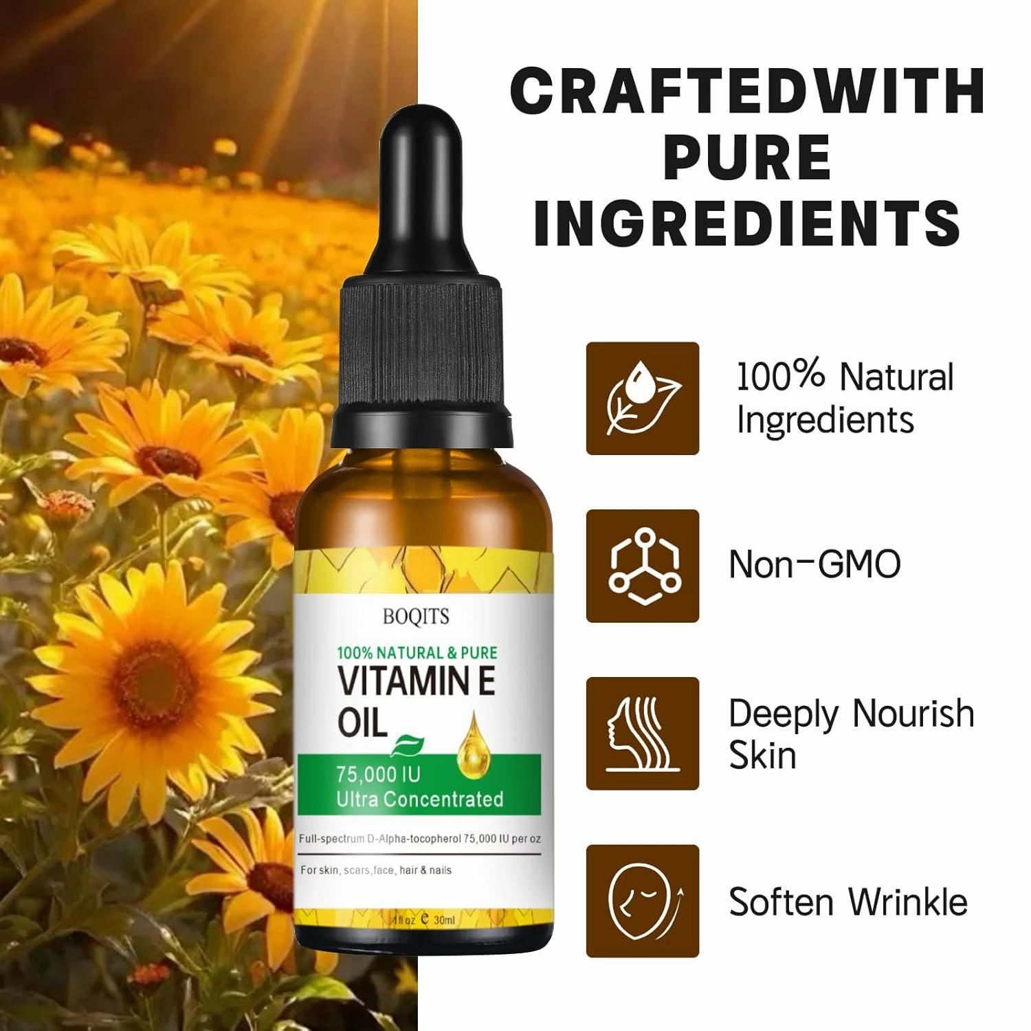 Vitamin E Oil Blend 75,000 IU, Pure Vitamin E Oil for Skin, Face and Scars, Body Bath Oils Moisturizing Dry Skin, Easy to Absorb (2 Pack)