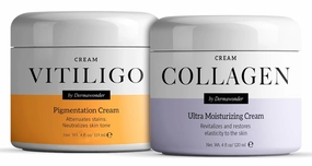 Vitiligo Dermawonder Pigmentation Cream & Collagen Face Moisturizer Bundle – Skin Tone Neutralizer for Sun Damage & Deep Repair, Ultra Moisturizing Anti-Wrinkle Cream for Face, Body & Hands – 2-Pack (