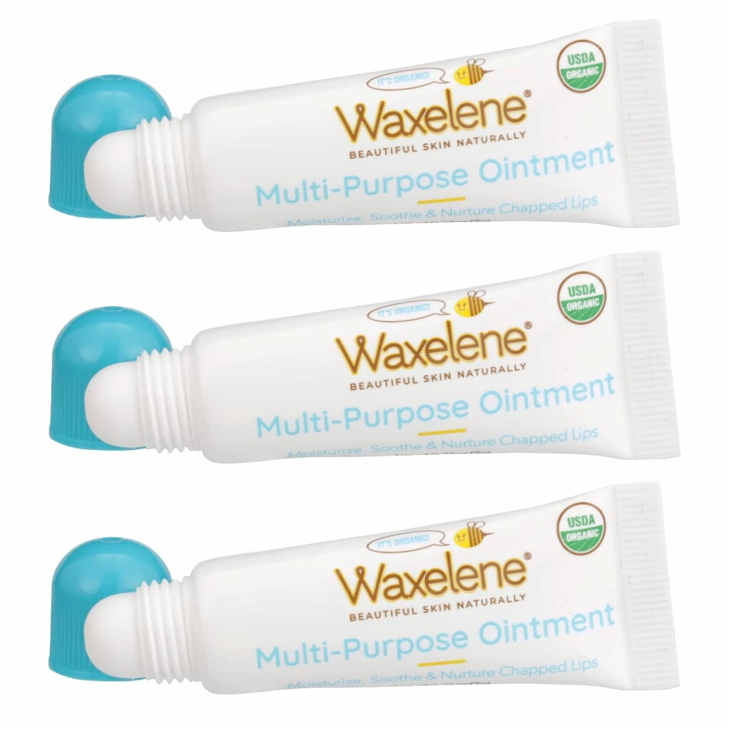 Waxelene Original Lip Tube 3 Piece, Best Lip Balm Ever Organic Calming Multipurpose Ointment Baby Eczema Dry Sensitive Skin Body Hand Face Moisturizer