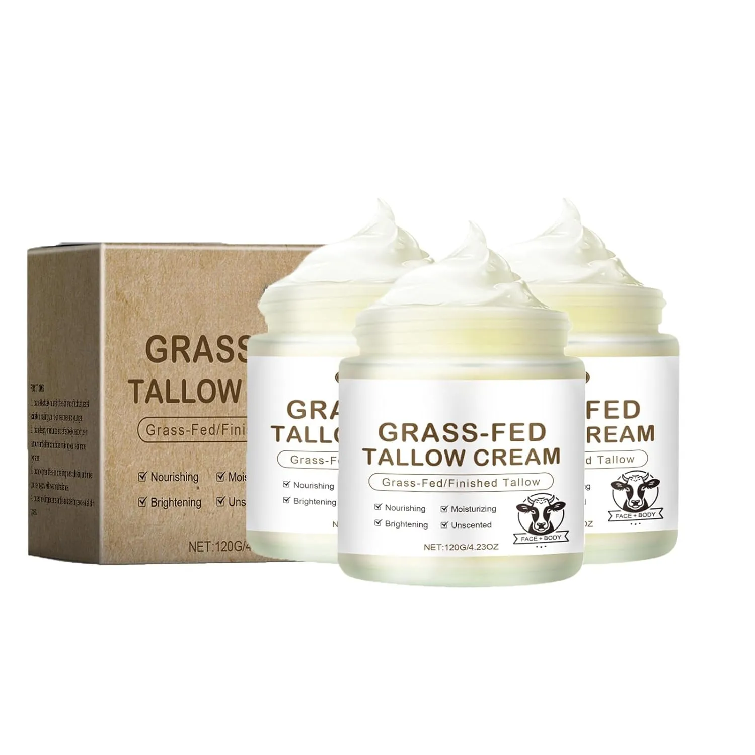 Whipped Beef Tallow For Face,Organic Beef Tallow For Skin,Deeply Moisturizing for Face & Body,Enhances Natural Radiance,Natural Skin Care for Soft, Supple Skin (3PCS)