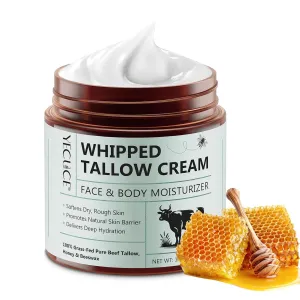 Whipped Beef Tallow for Skin, Organic Face Moisturizer with Grass Fed Beef Tallow & Raw Honey, Deeply Moisturizes Face & Body, Reduces Skin Irritation and Sensitivity, 4.2 Oz