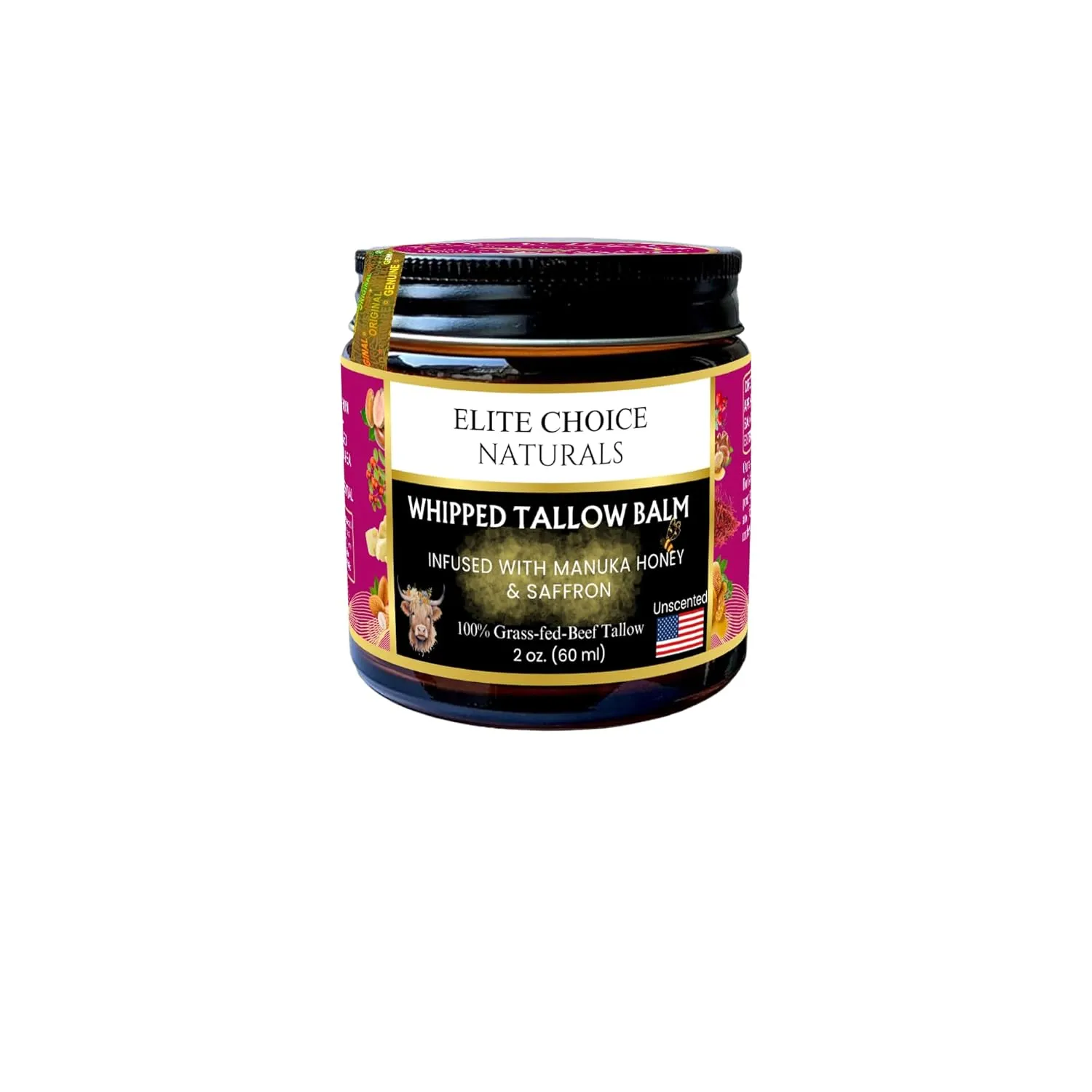 Whipped Tallow Balm - 100% Grass-Fed Beef Tallow, Pure Organic Moisturizer for Face & Body, Anti-Aging, Wrinkles, Fine Lines, Firming, Uneven Tone & Pigmentation - Handmade (2 Fl oz, Unscented)