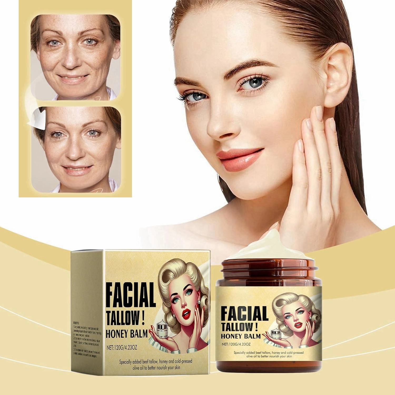 Whipped Beef Tallow and Honey Balm, Evil Whipped Tallow Honey Balm, Grass Fed Grass Finished Organic Face Cream (2Pcs)