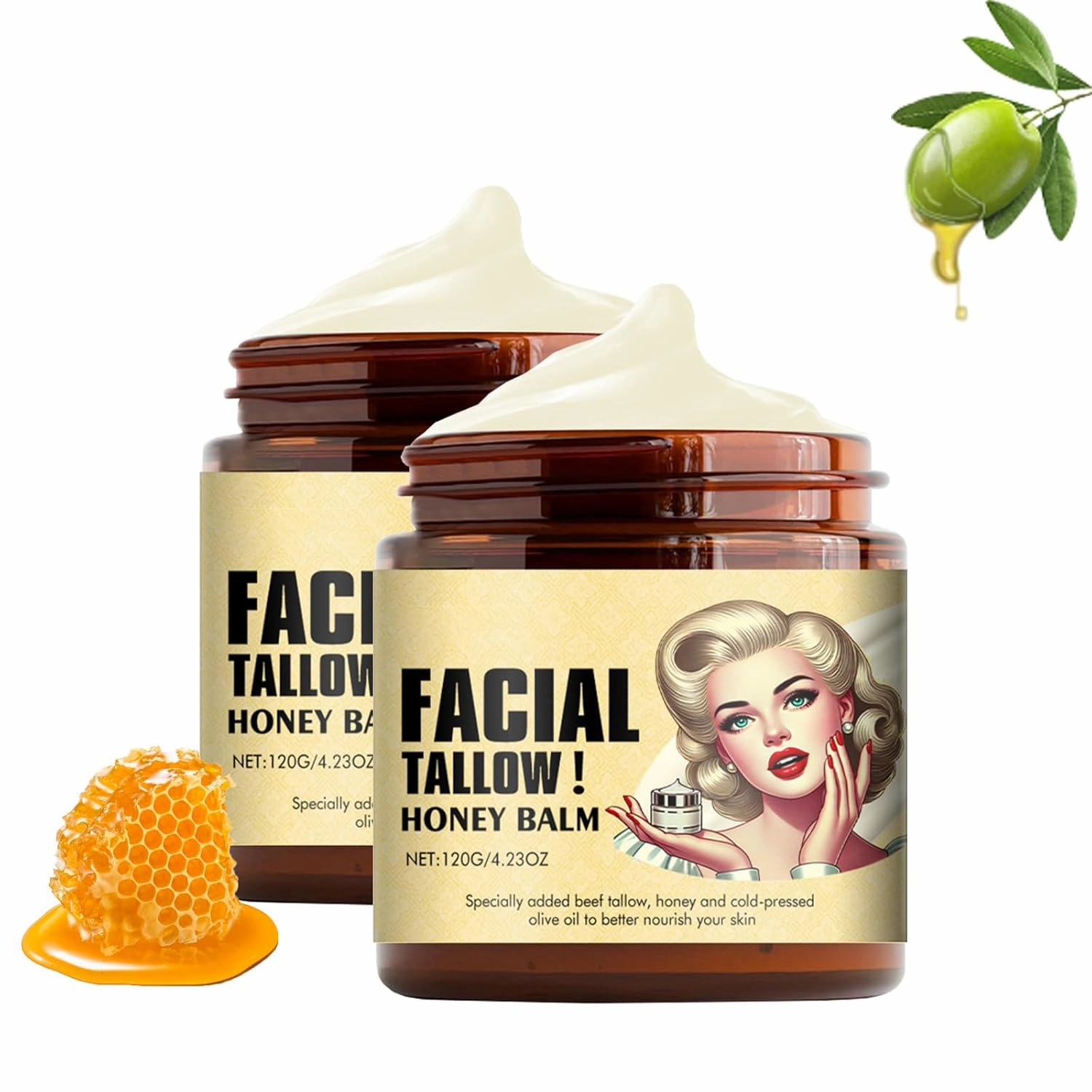 Whipped Beef Tallow and Honey Balm, Grass Fed Grass Finished Face Cream, Body Cream (2)