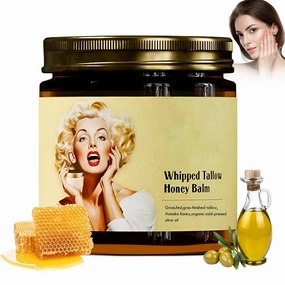 Whipped Beef Tallow and Manuka Honey Balm, Facial Tallow and Honey Balm, Organic Nourishing Face C-ream, Moisturizer, Body Lotion, Skin Care and Lip Balm Hydrating Moisturizing (1PC)