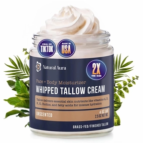 Whipped Beef Tallow for Skin - Face   Body Moisturizer, 100% Grass Fed Grass Finished Tallow and Honey Balm for Sensitive Skin, Eczema, Rosacea - 4oz, (Unscented)