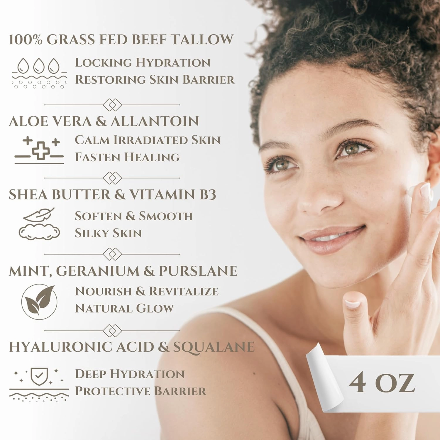 Whipped Beef Tallow for Skin Care, Organic Pure Grass Fed Beef Tallow Moisturizer Cream for Face & Body Lotion, Cow Tallow with Niacinamide, Shea Butter & Aloe, Unscented 4oz
