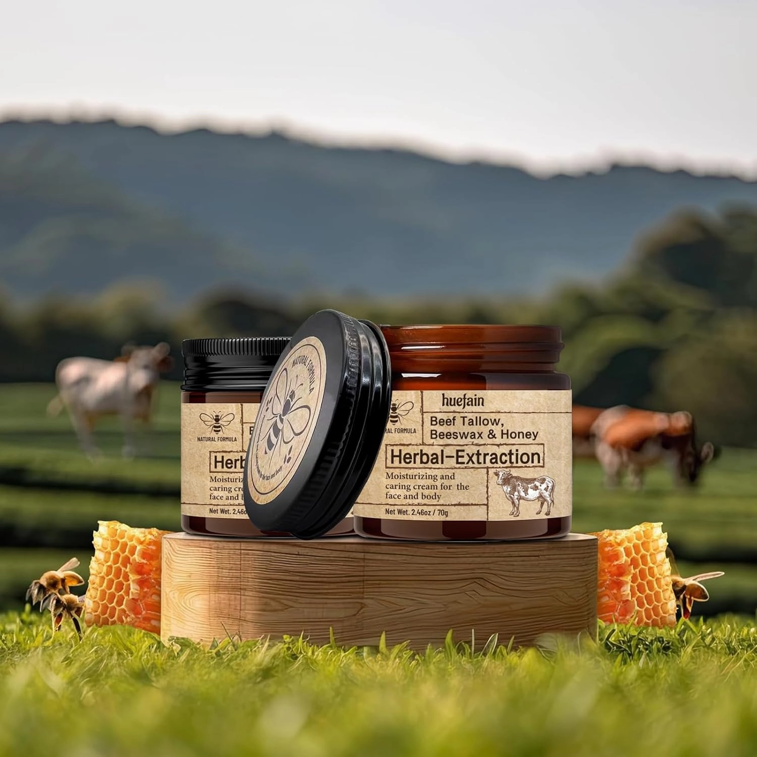 Whipped Beef Tallow for Skin Moisturizer | Beeswax and Honey Natural | 100% Grass Fed | Tallow for Face and Body, Handmade (2.5 fl. oz)