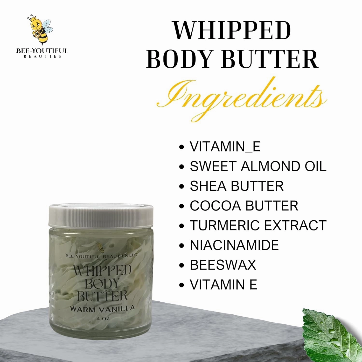 Whipped Shea   Beeswax Body Butter | Hydrating Moisturizer with Shea Butter, Mango Butter Cocoa Butter, & Beeswax for Nourishing Body Care - 8oz - Warm Vanilla