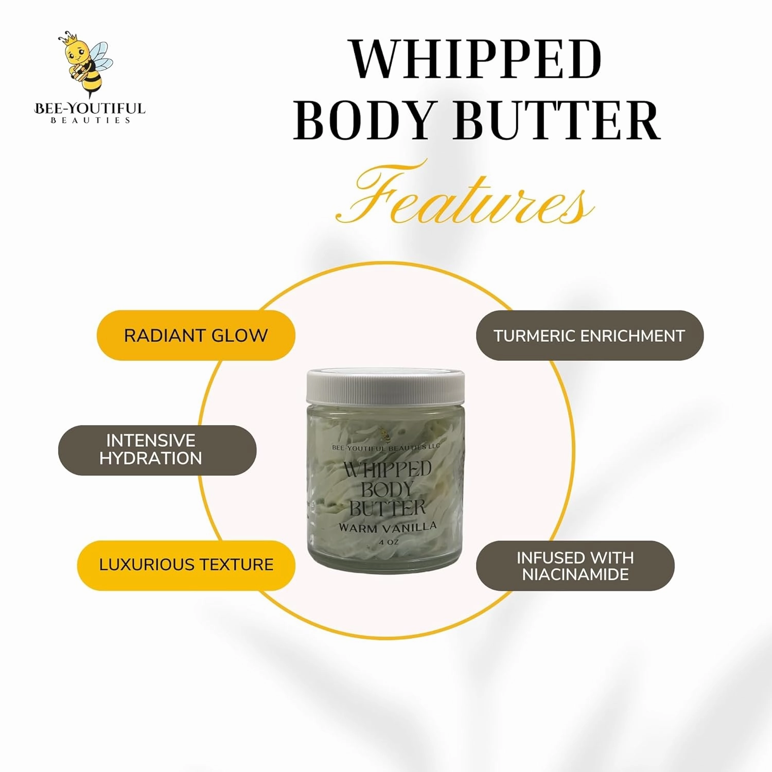 Whipped Shea   Beeswax Body Butter | Hydrating Moisturizer with Shea Butter, Mango Butter Cocoa Butter, & Beeswax for Nourishing Body Care - 8oz - Warm Vanilla