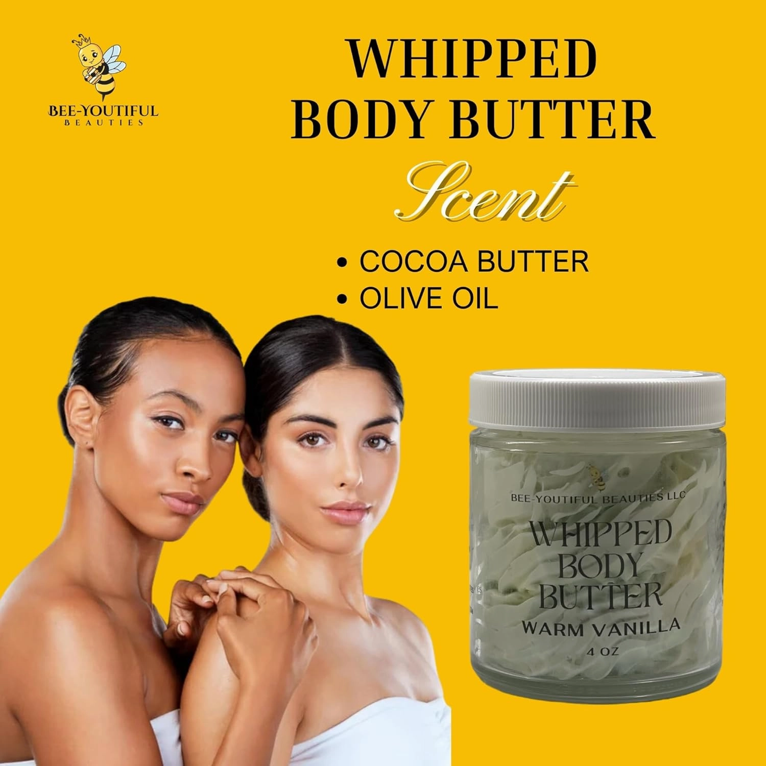 Whipped Shea   Beeswax Body Butter | Hydrating Moisturizer with Shea Butter, Mango Butter Cocoa Butter, & Beeswax for Nourishing Body Care - 8oz - Warm Vanilla