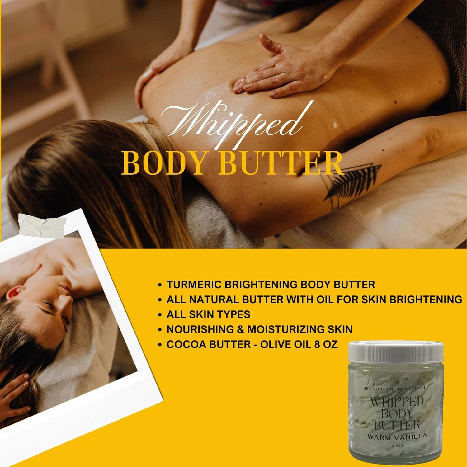 Whipped Shea   Beeswax Body Butter | Hydrating Moisturizer with Shea Butter, Mango Butter Cocoa Butter, & Beeswax for Nourishing Body Care - 8oz - Warm Vanilla